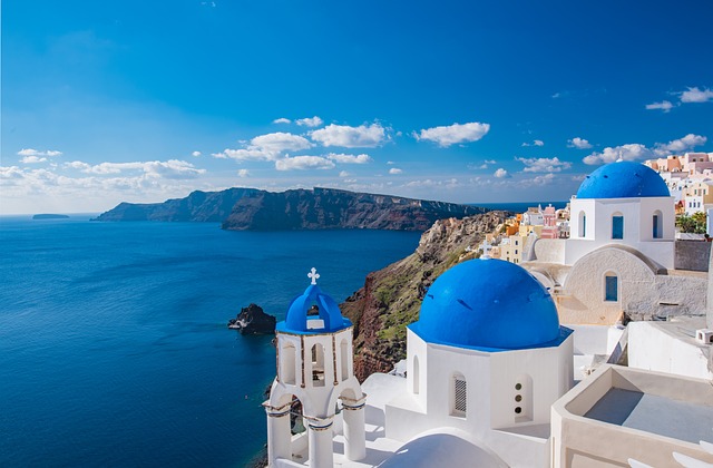 Santorini church and sea