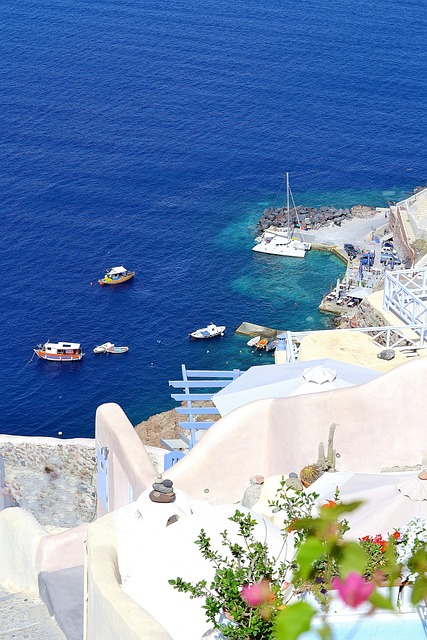 Santorini azure blue sea