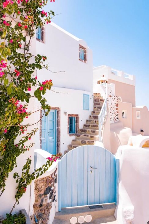 Santorini white house with blue door