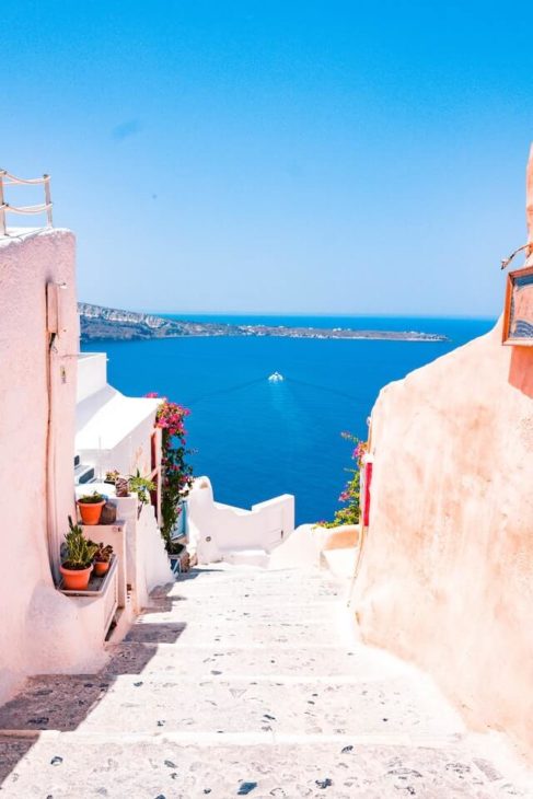 Santorini village and sea