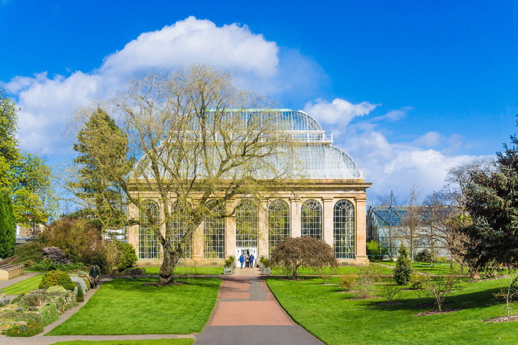 Glasshouse at the Royal Botanical Gardens in public park  Edinburgh, Scotland, UK