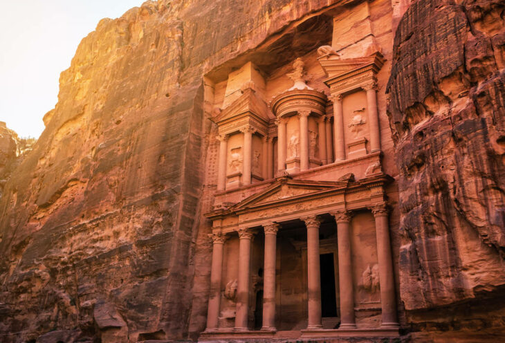 Ruins of Al Khazneh treasury in Petra.Jordan