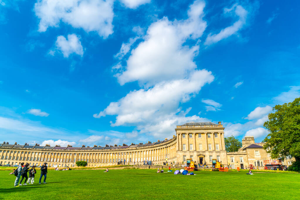 Bath ,England - AUG 30 2019 : The famous Royal Crescent at Bath Somerset England, United Kingdom.